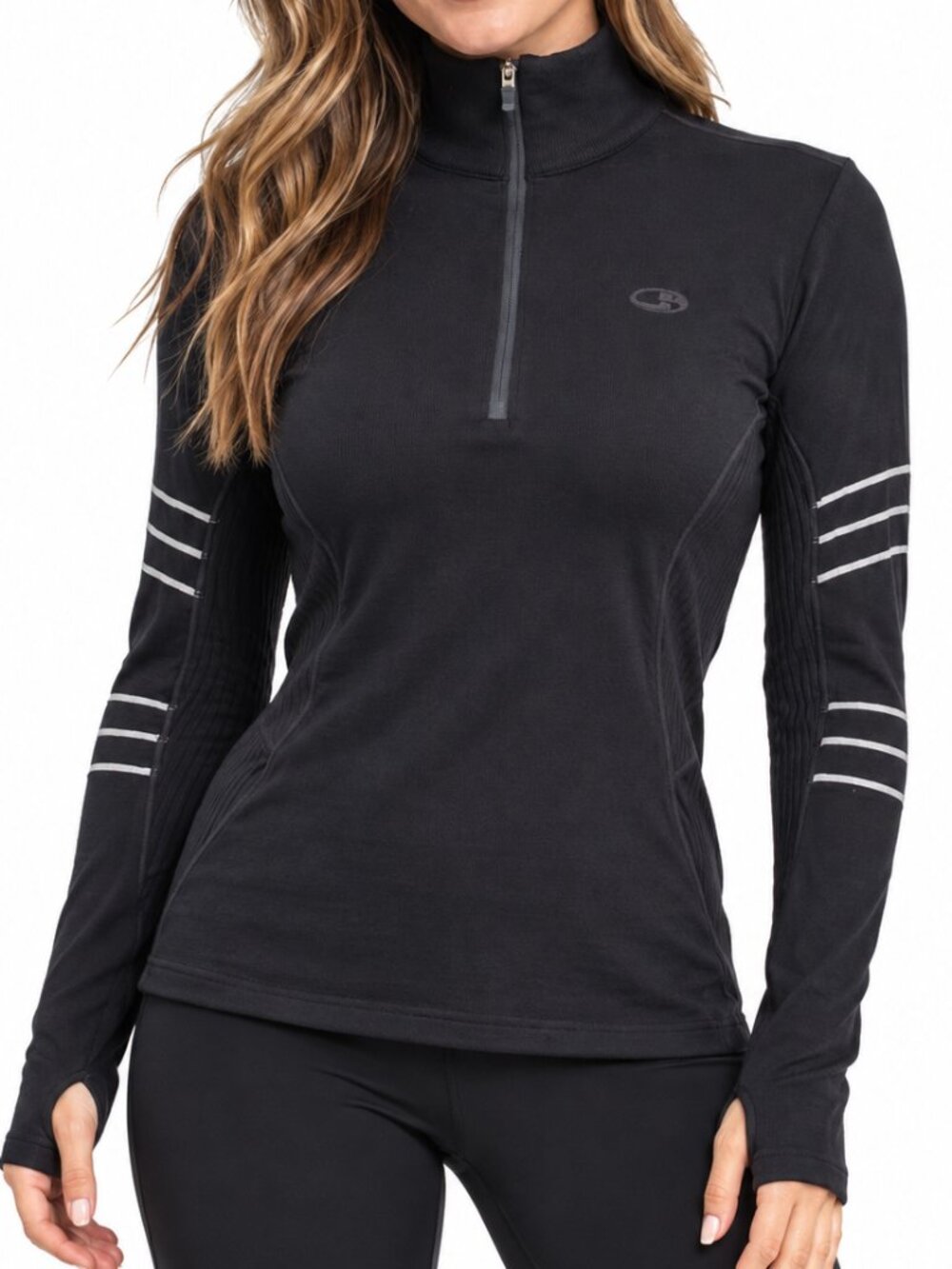 ICEBREAKER Sport 320 Merino Wool Half Zip Sweater Black Large Mid-Layer Outdoor
